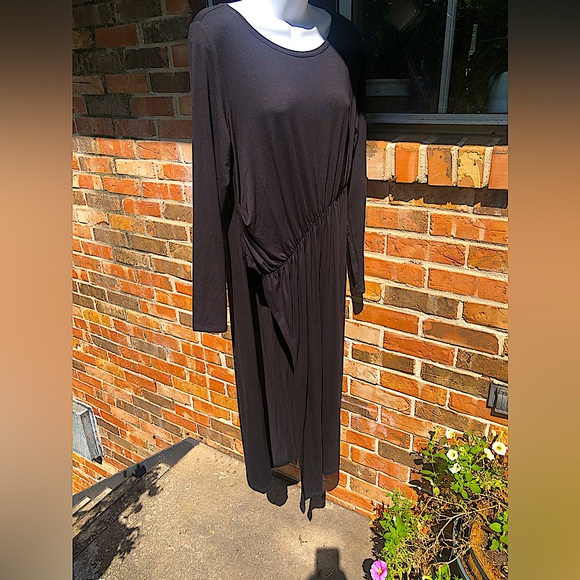 Peruvian Connection Long Black Tunic W/ Diagonal Shirring ,High Side Slit. Sz Lg - Picture 10 of 13
